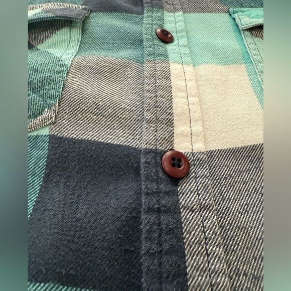 Vans Men’s Plaid Flannel Button Down Shirt Aqua Blue Navy White Skate L Cotton - Picture 7 of 12